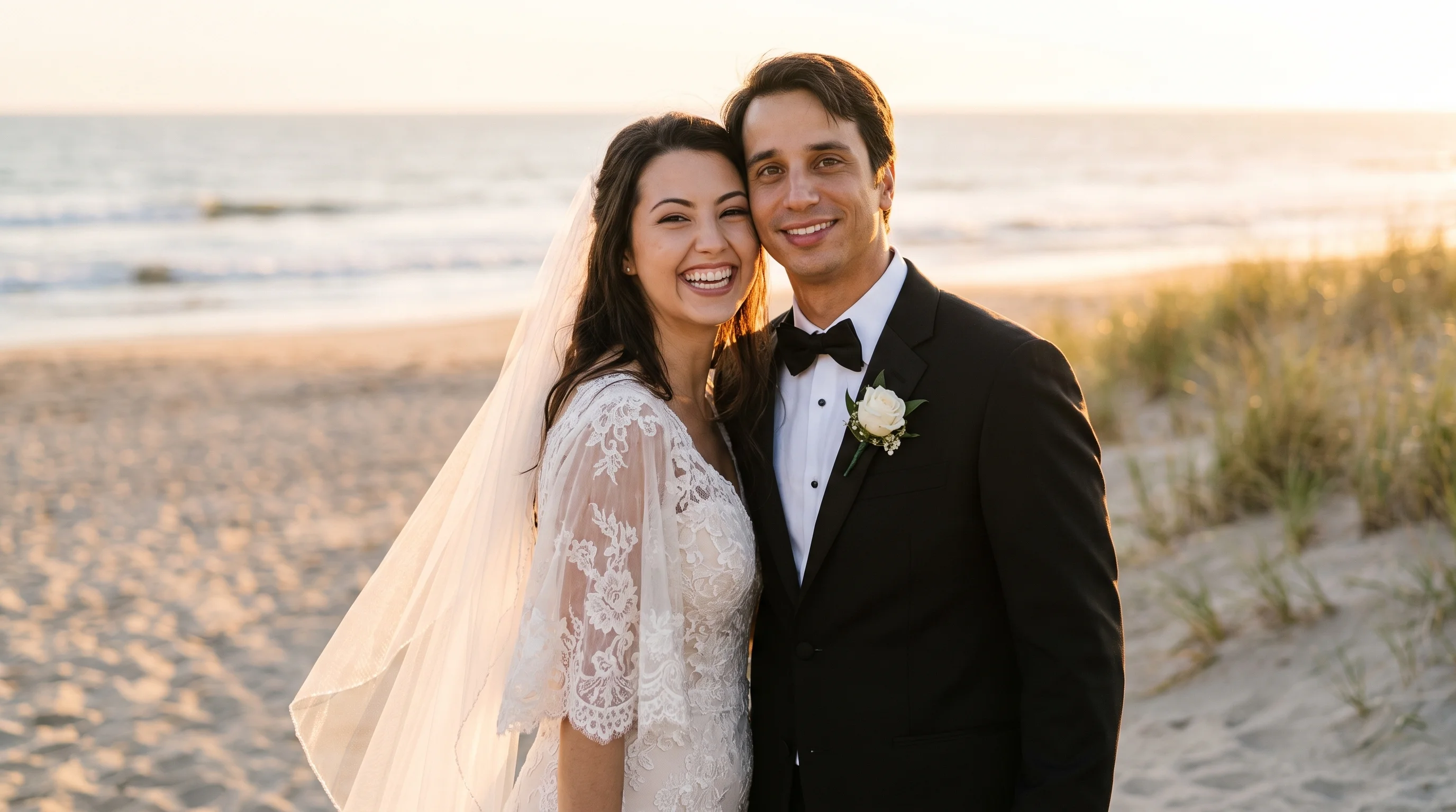 AI wedding portrait — Beach Sunset